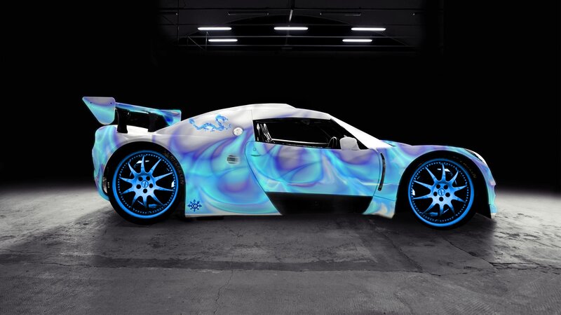 custom sports car with blue design