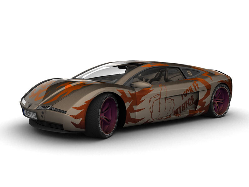 custom sports car with graphic decals