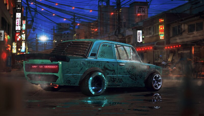 Custom Teal Car — Dramatic