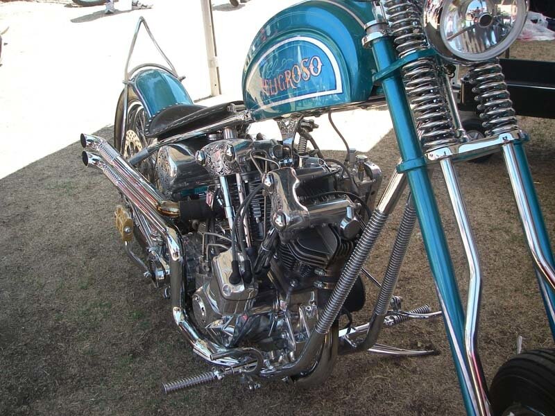 Custom teal chopper motorcycle
