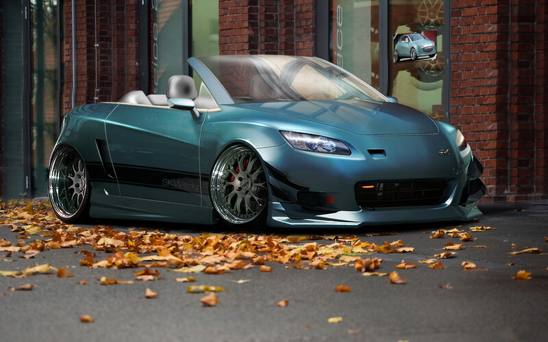 Custom teal convertible sports car