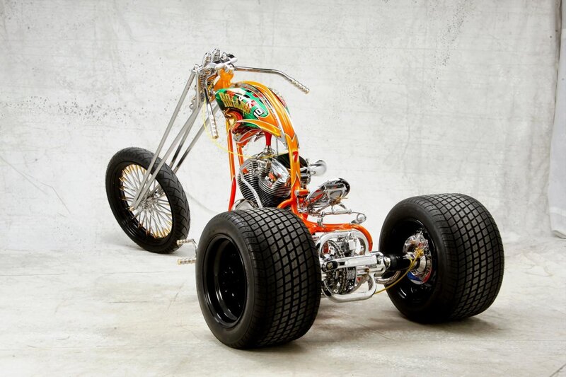 Custom three-wheeled chopper motorcycle