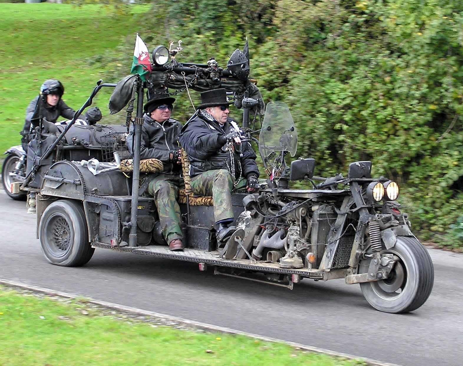 Custom three-wheeled vehicle with riders