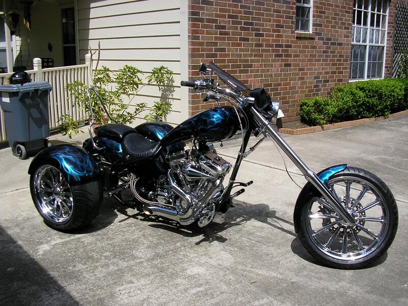 Custom Trike Motorcycle — Black, Calm, Afternoon