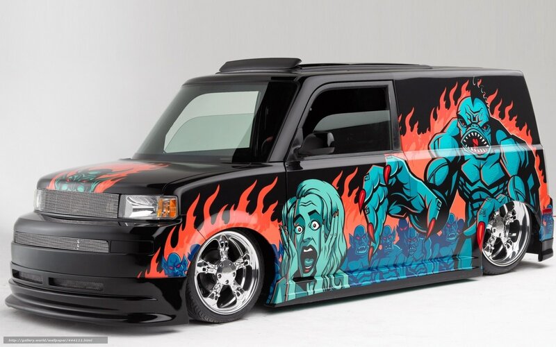 custom van with cartoon graphics