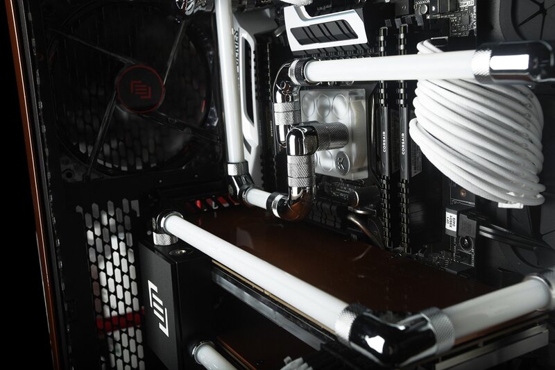 Custom Water-cooled PC — Black, Technical, Photograph