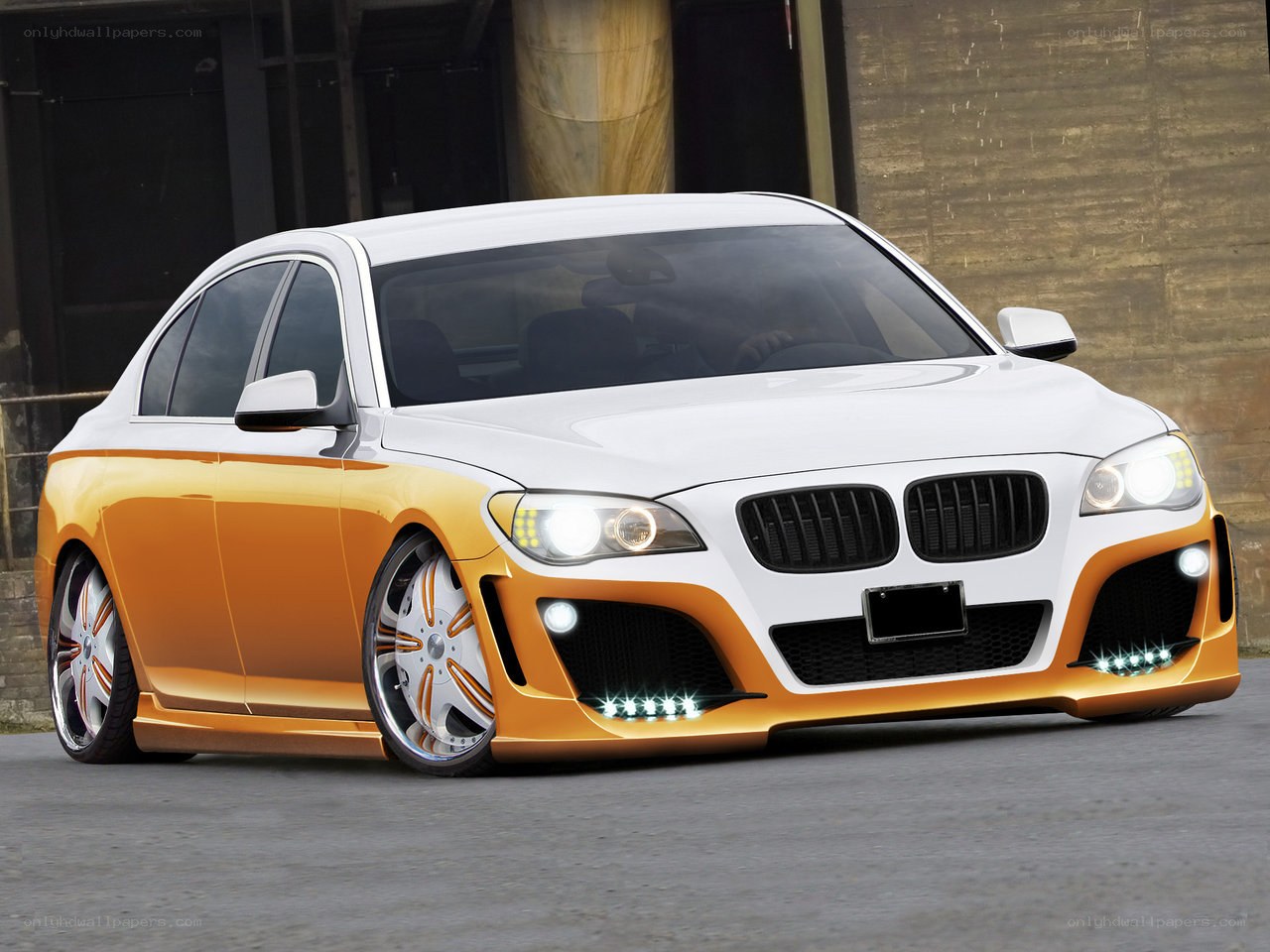 custom white and orange sedan