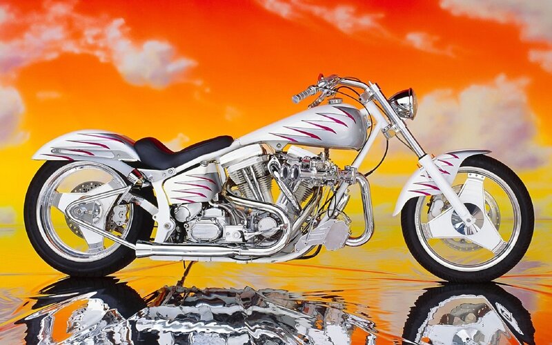 Custom white chopper motorcycle