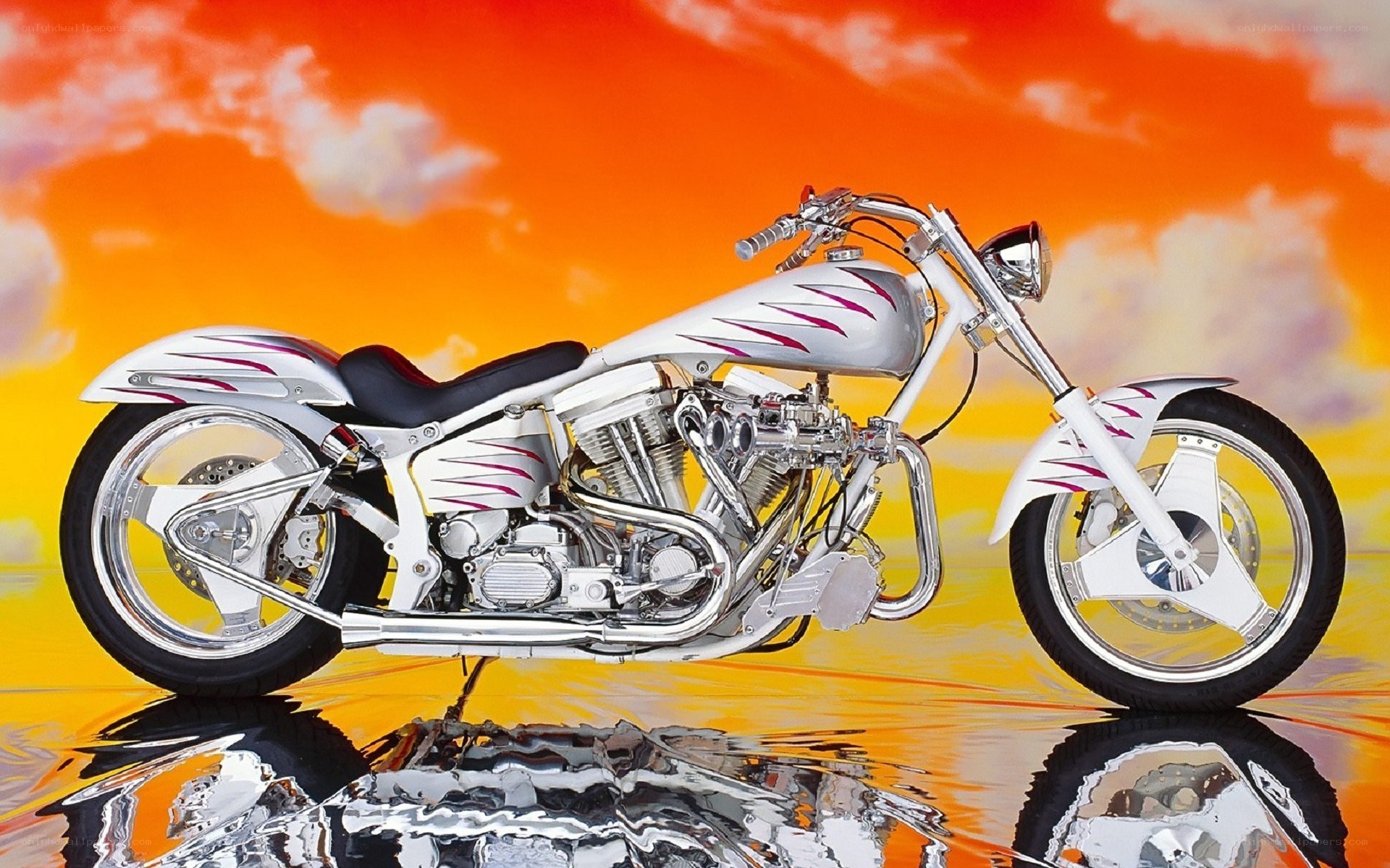 Custom white chopper motorcycle