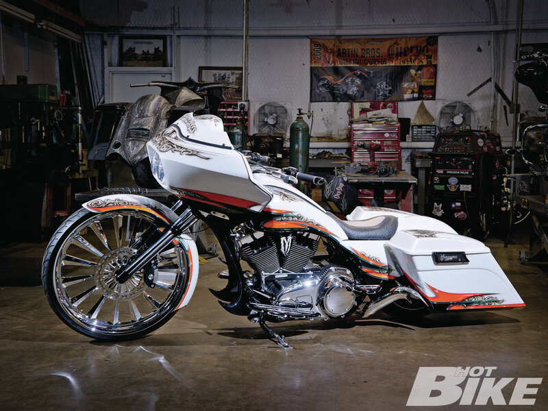 Custom White Chopper Motorcycle — Dramatic