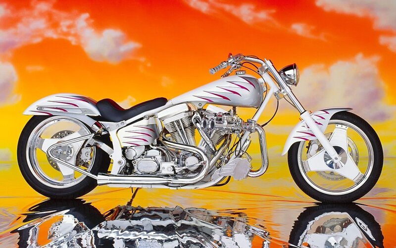 Custom white chopper motorcycle