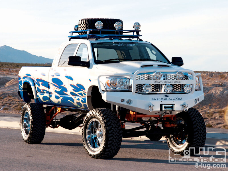 Custom White Pickup Truck — Dramatic, Afternoon