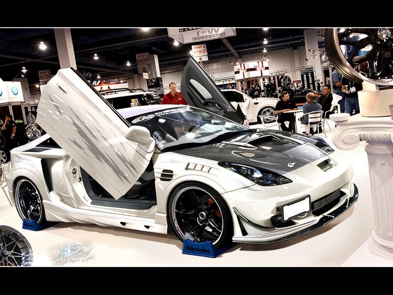 Custom white sports car on display