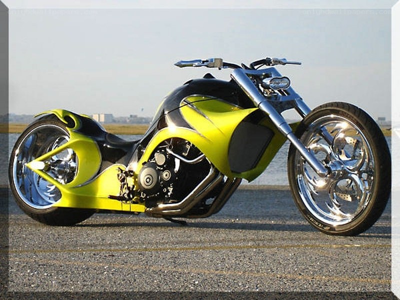 custom yellow and black chopper motorcycle