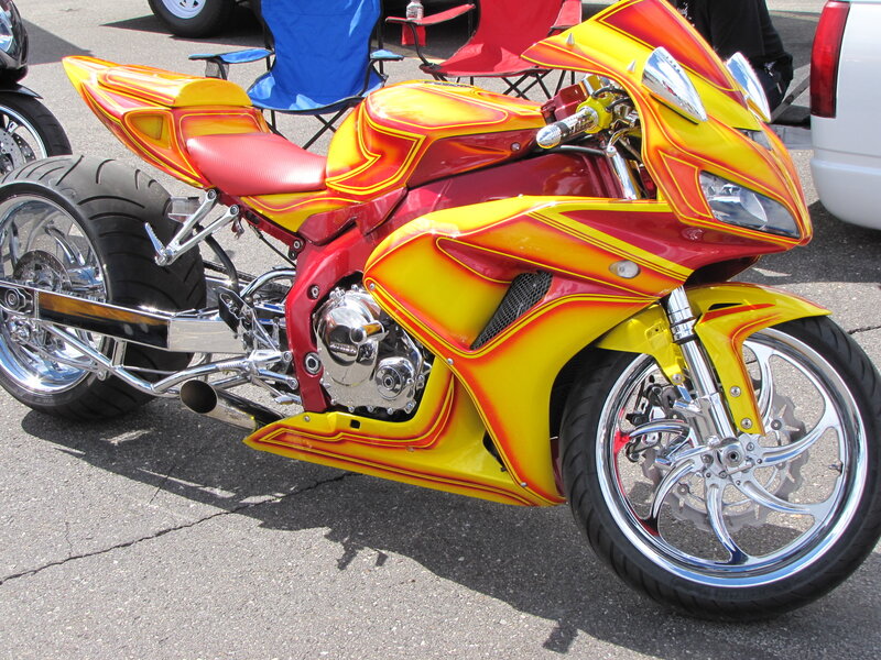 Custom yellow and red motorcycle
