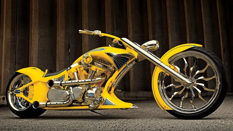 Custom Yellow Chopper Motorcycle — Dramatic