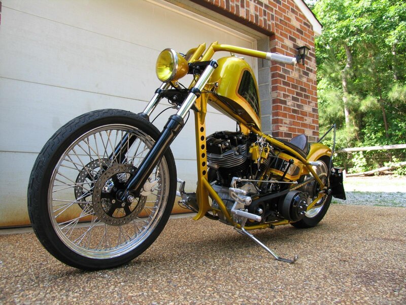 custom yellow chopper motorcycle