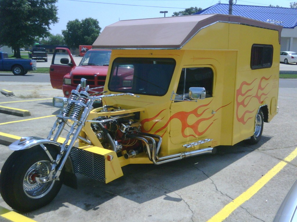 custom yellow flame trike