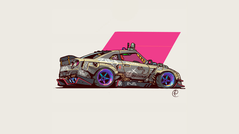 Customized Race Car — Gray, Futuristic