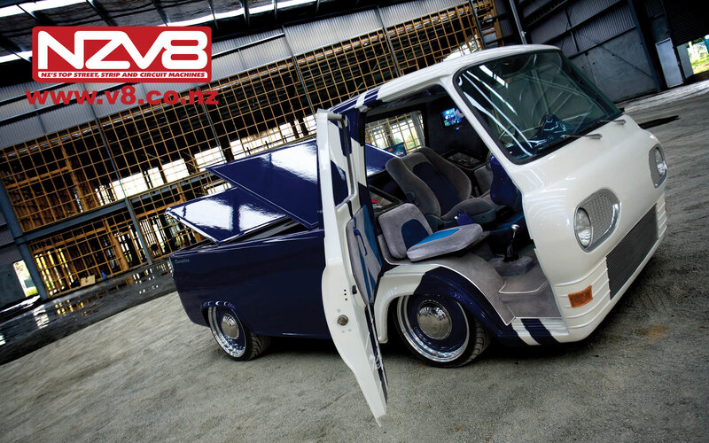 Customized white and blue van