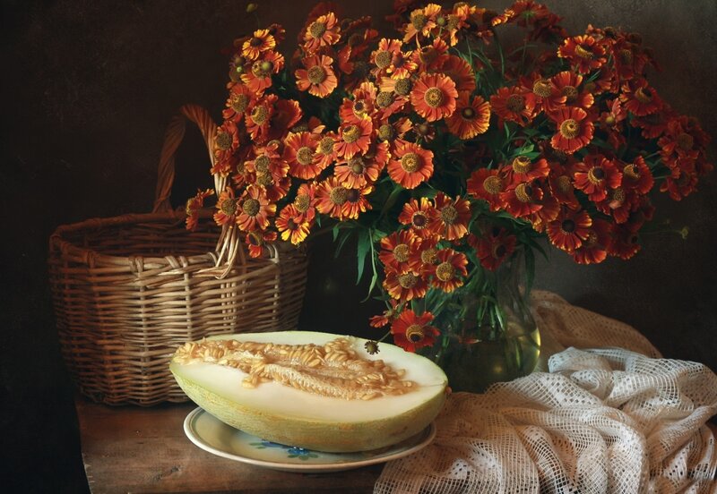 Cut Melon with Flowers