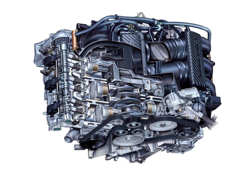 Cutaway Engine View — Silver, Technical, Illustration