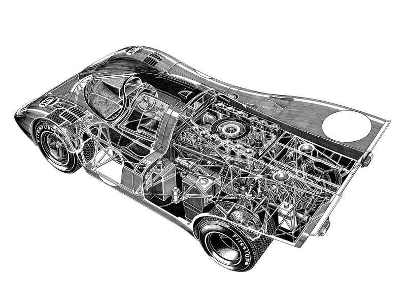Cutaway of a race car