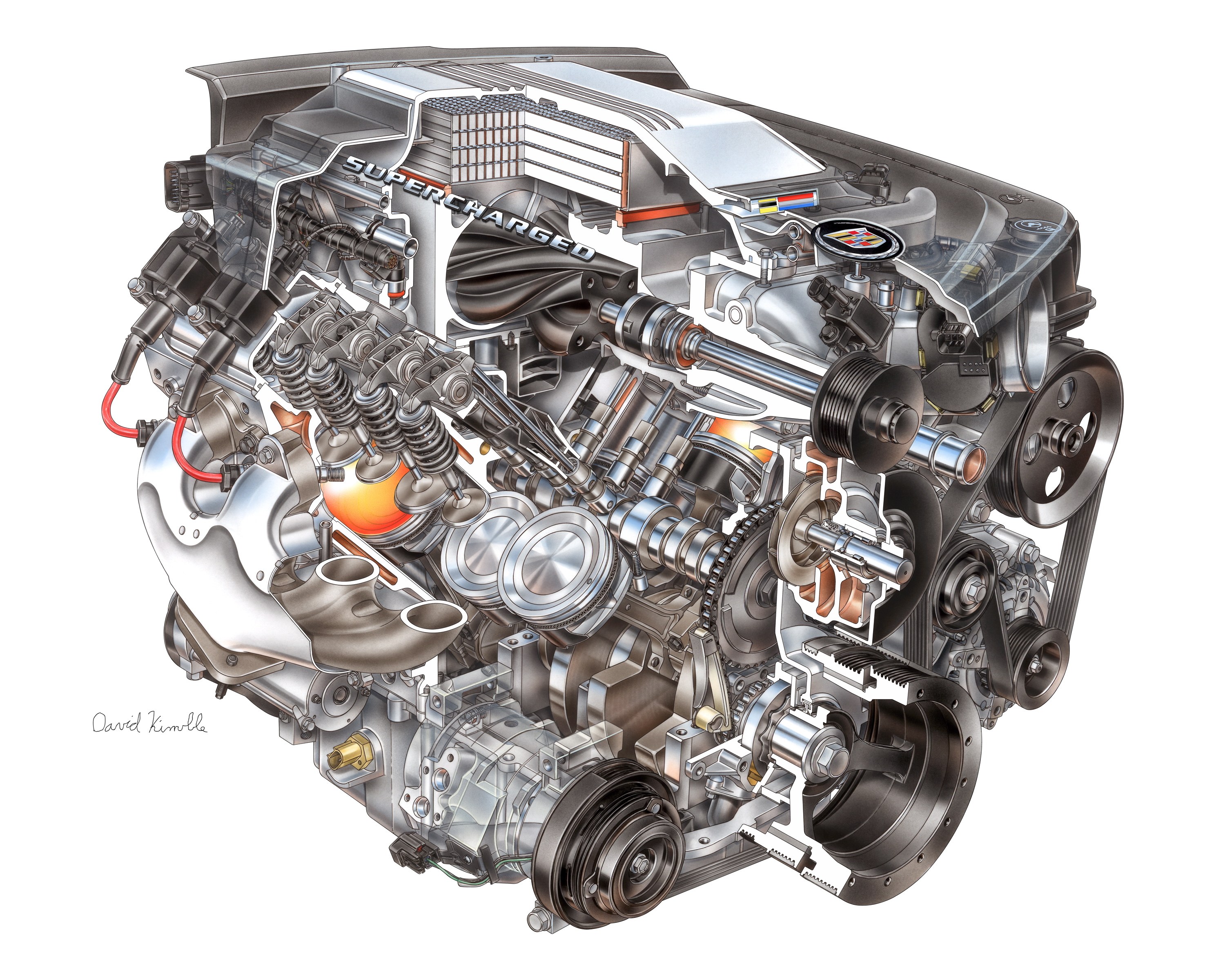 Cutaway of a supercharged engine