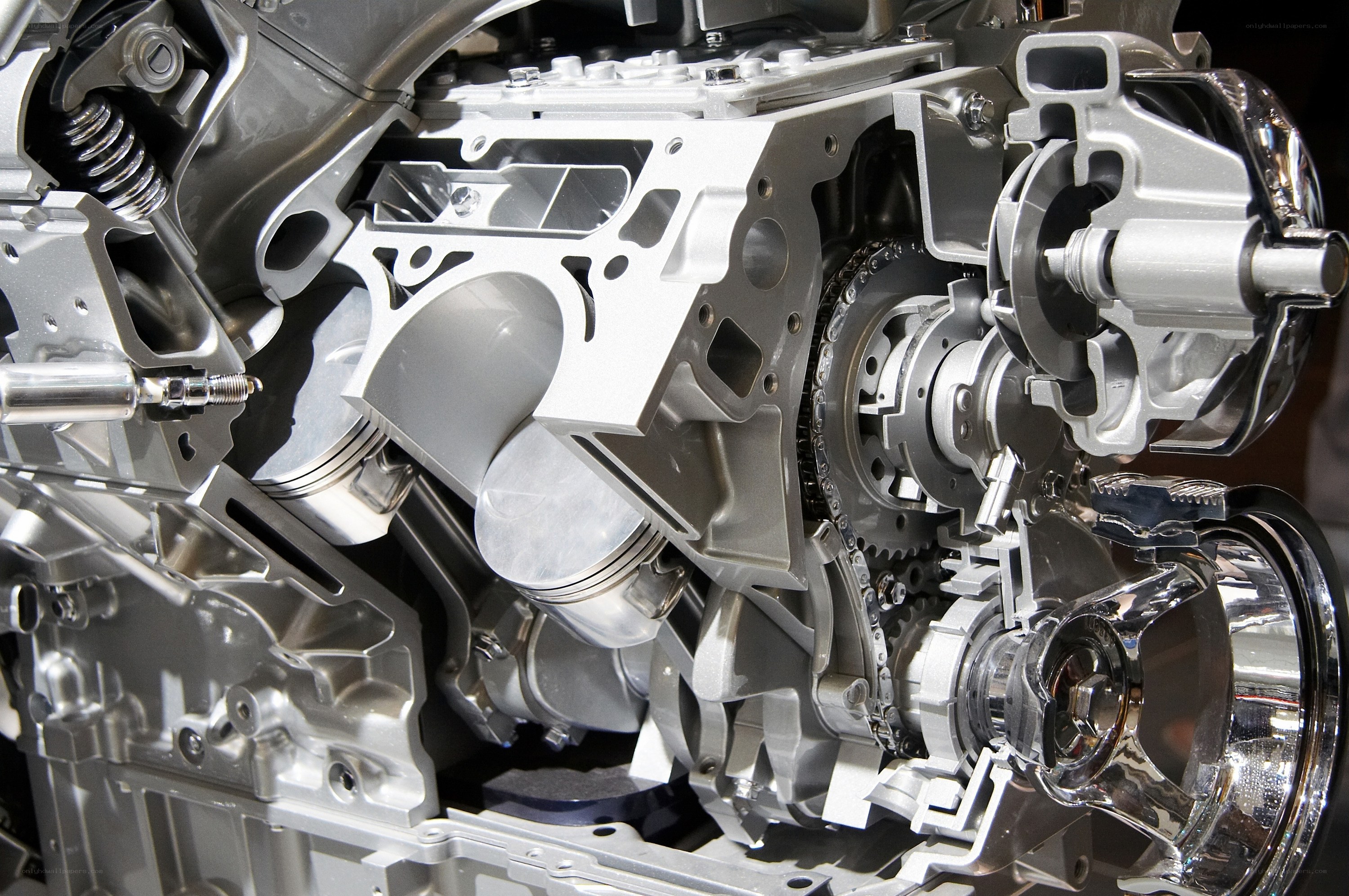 Cutaway view of a car engine