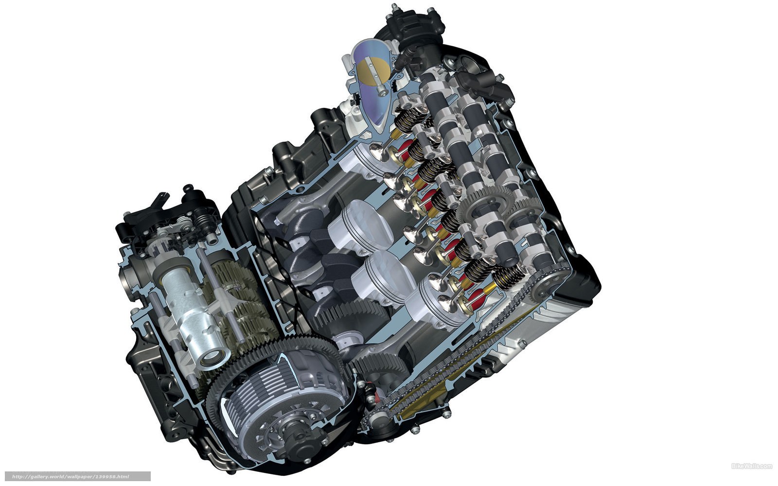 Cutaway view of a car engine