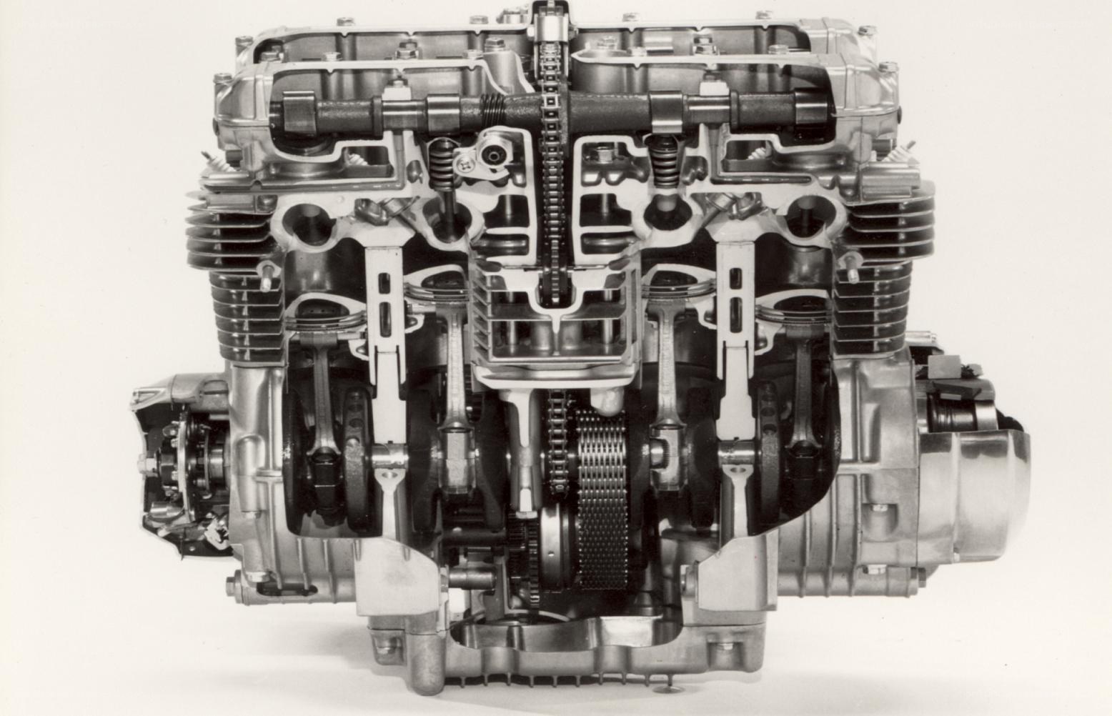 Cutaway view of a motorcycle engine