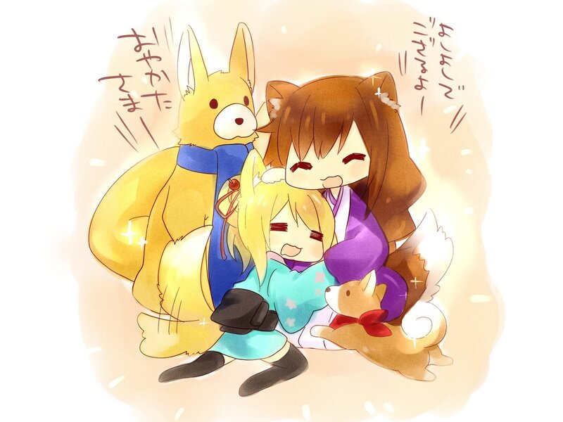 cute animal girls hugging