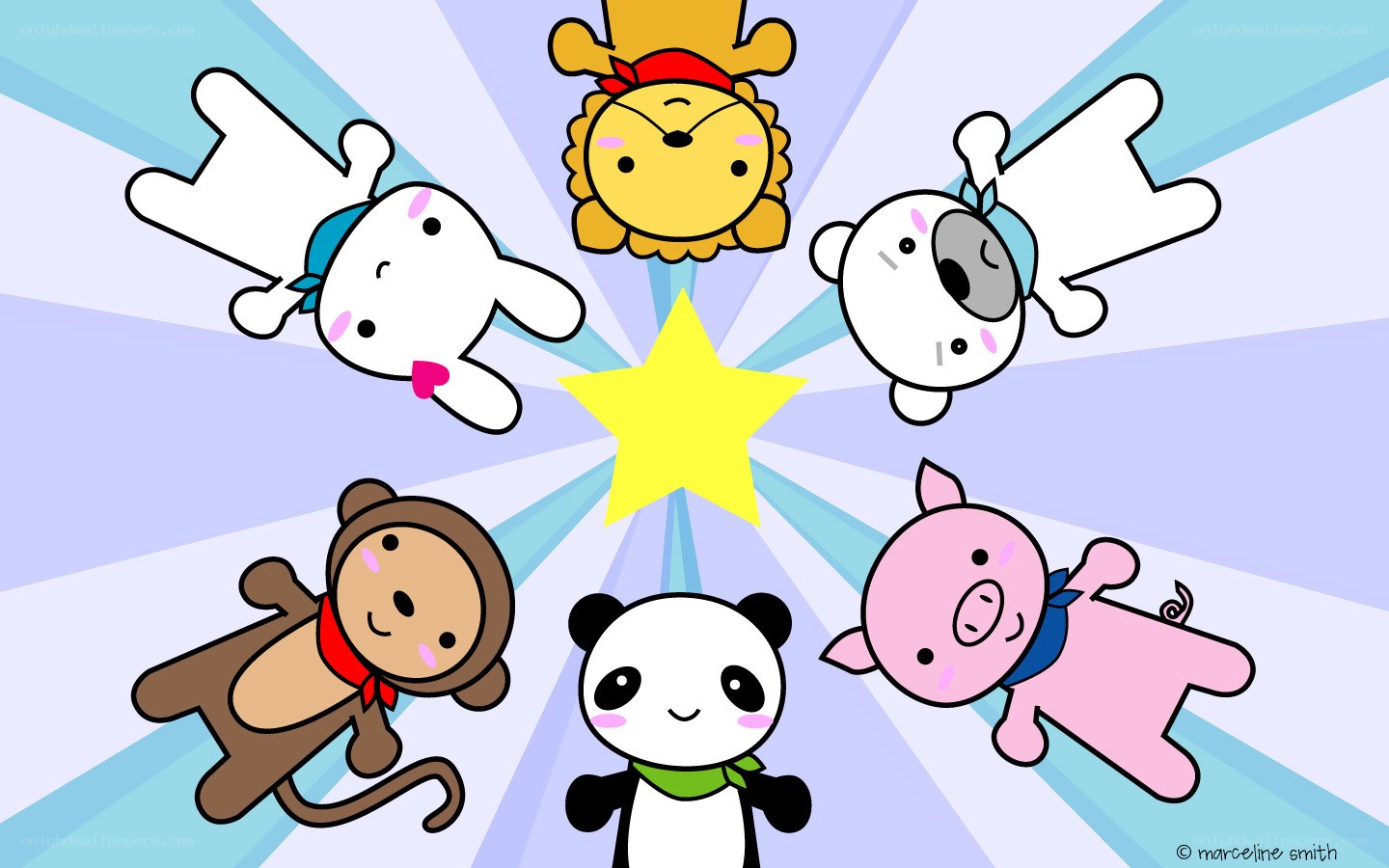 cute animals around a star