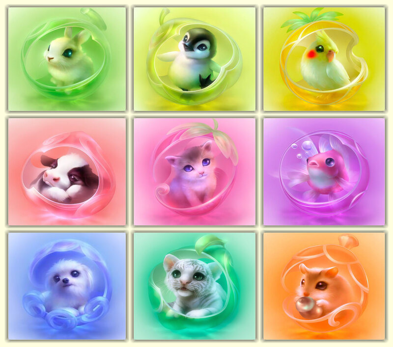 Cute Animals in Bubbles — Green