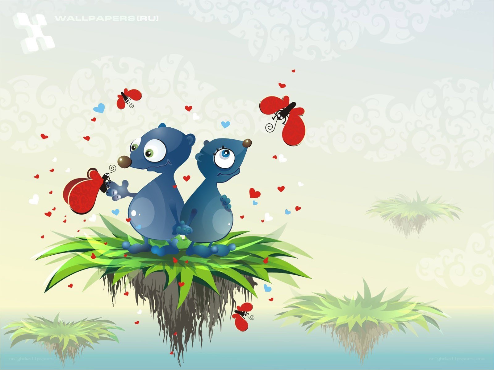 Cute animals on a floating island