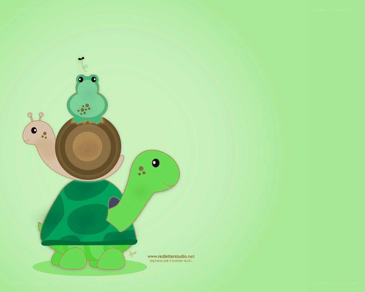 cute animals on turtle
