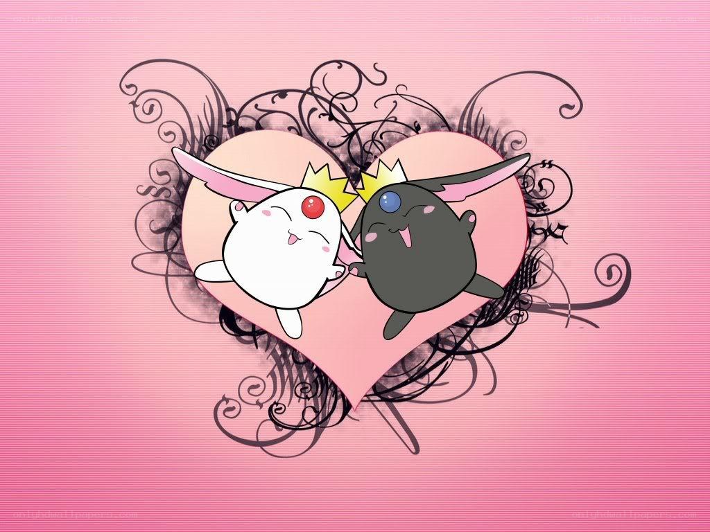 Cute anime characters in heart