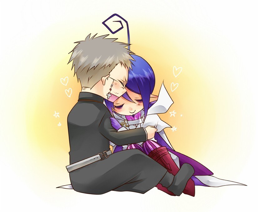 cute anime couple hug