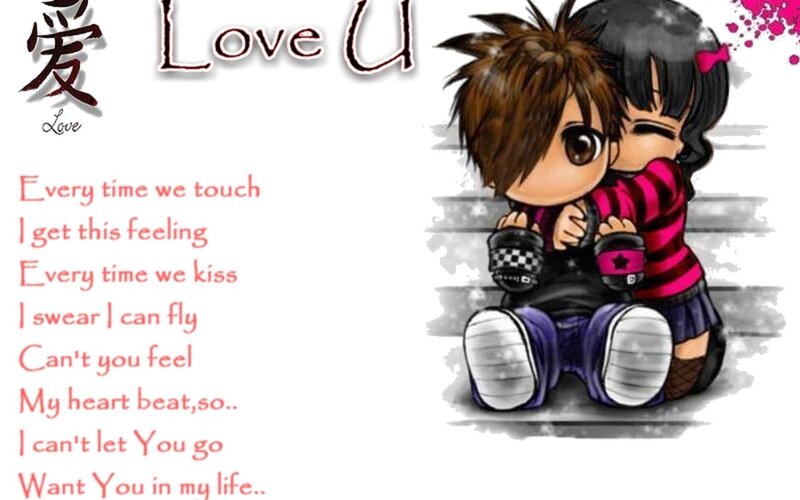 cute anime couple hugging
