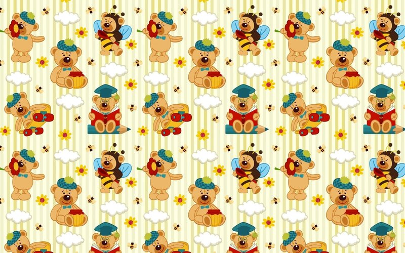cute bear pattern with bees and flowers
