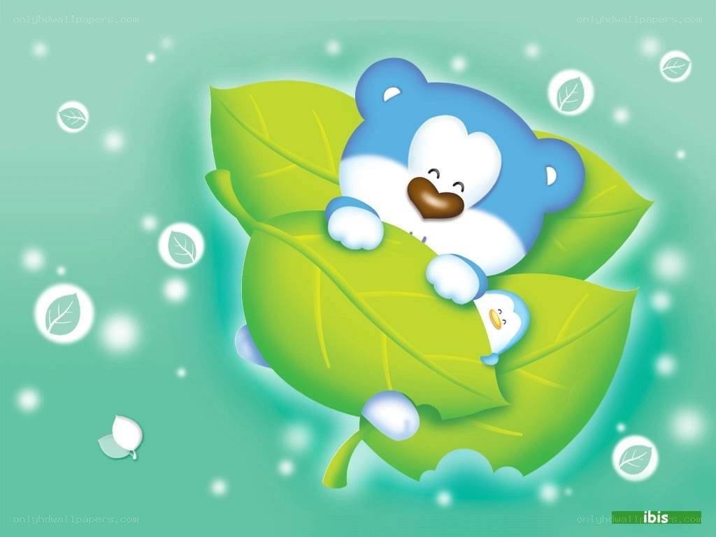 Cute bear sleeping on leaf