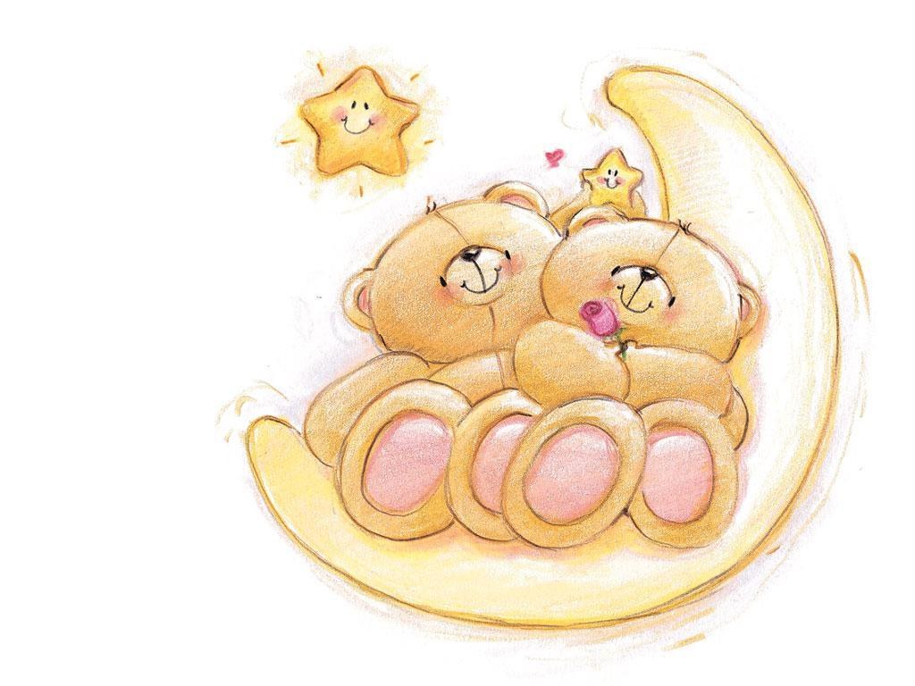 cute bears on a crescent moon