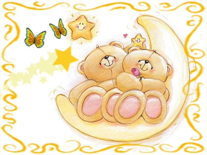 cute bears on a crescent moon