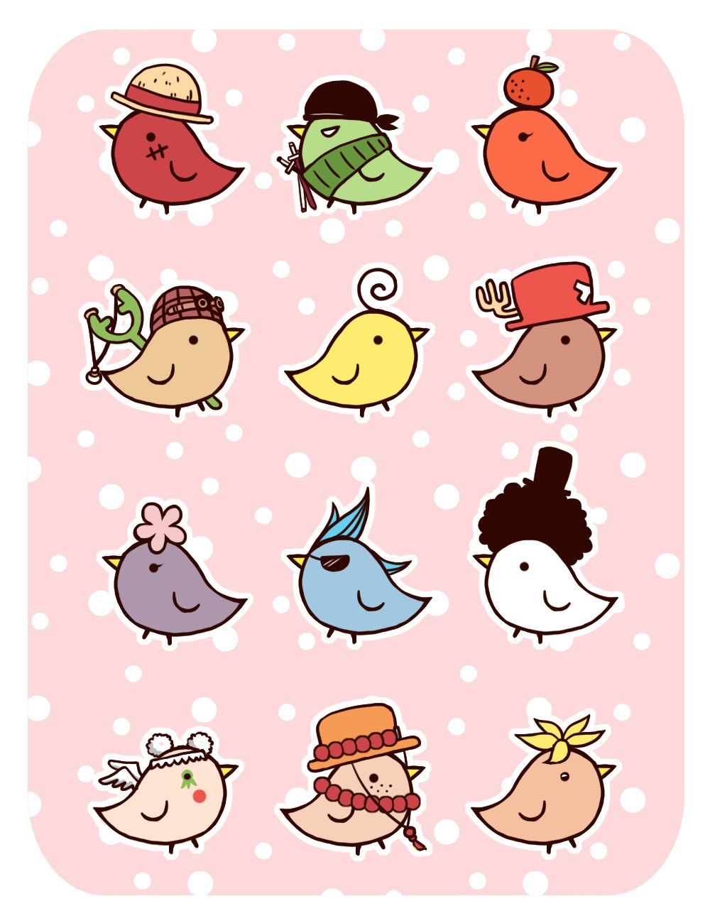 cute bird characters in costumes