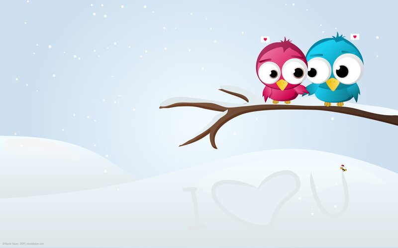 cute birds on a snowy branch