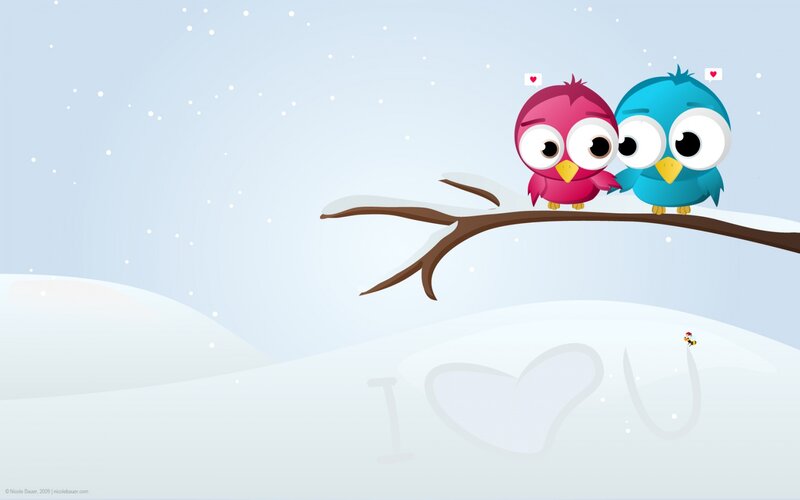 cute birds on a snowy branch