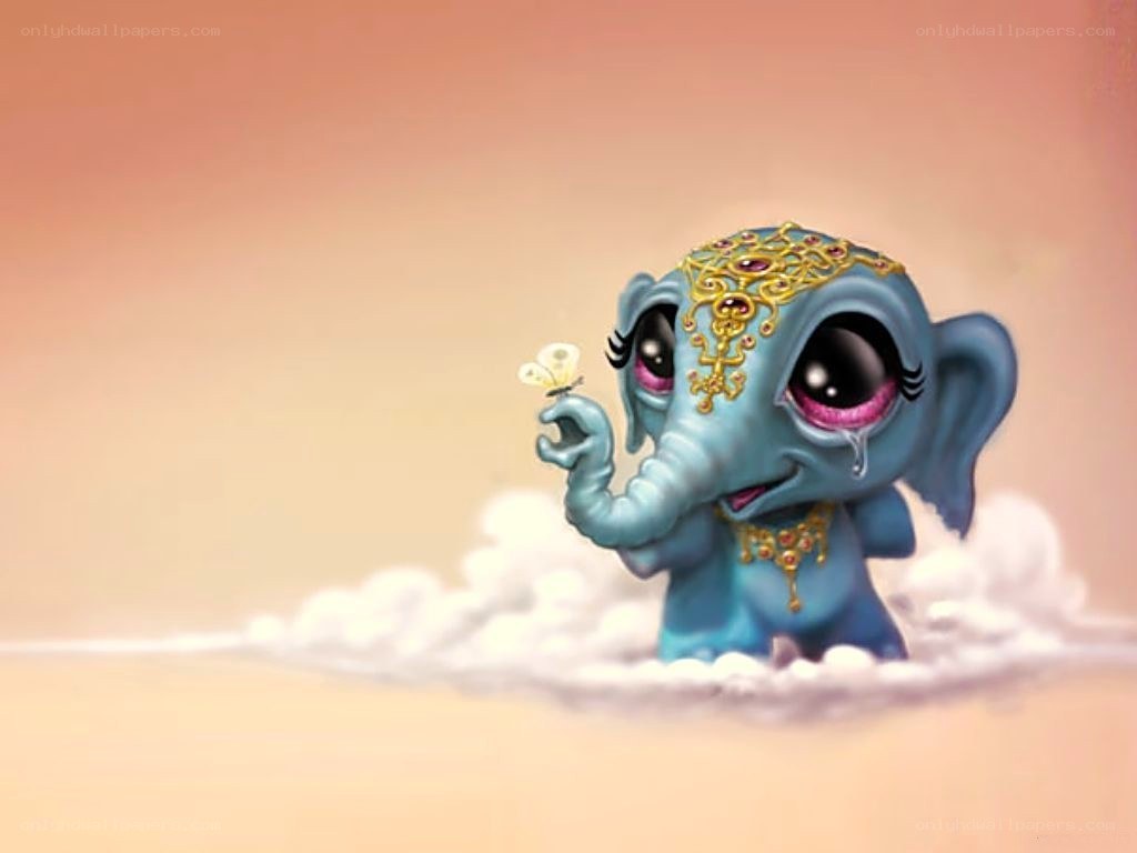 cute blue elephant with butterfly