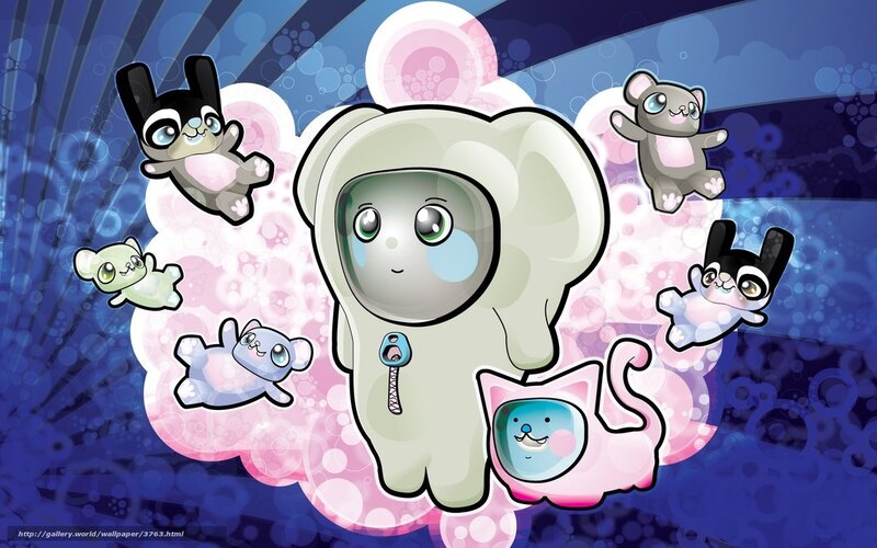 Cute cartoon characters floating
