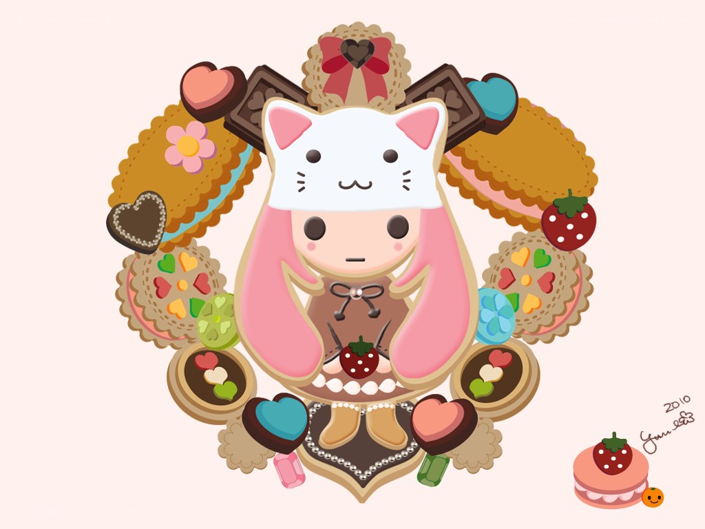cute cat character with cookies