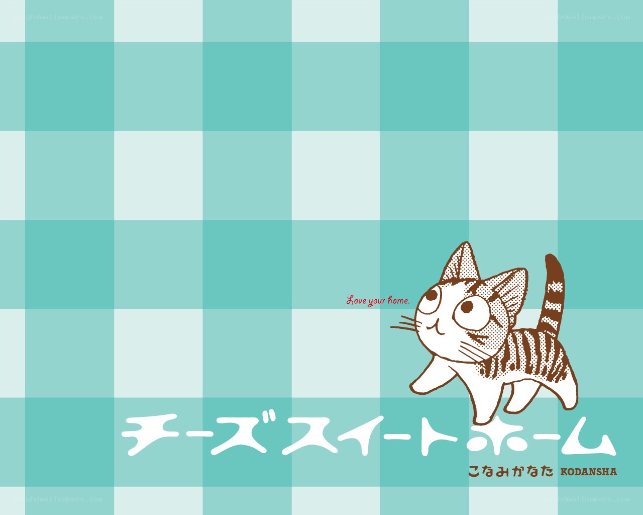 Cute cat on checkered background